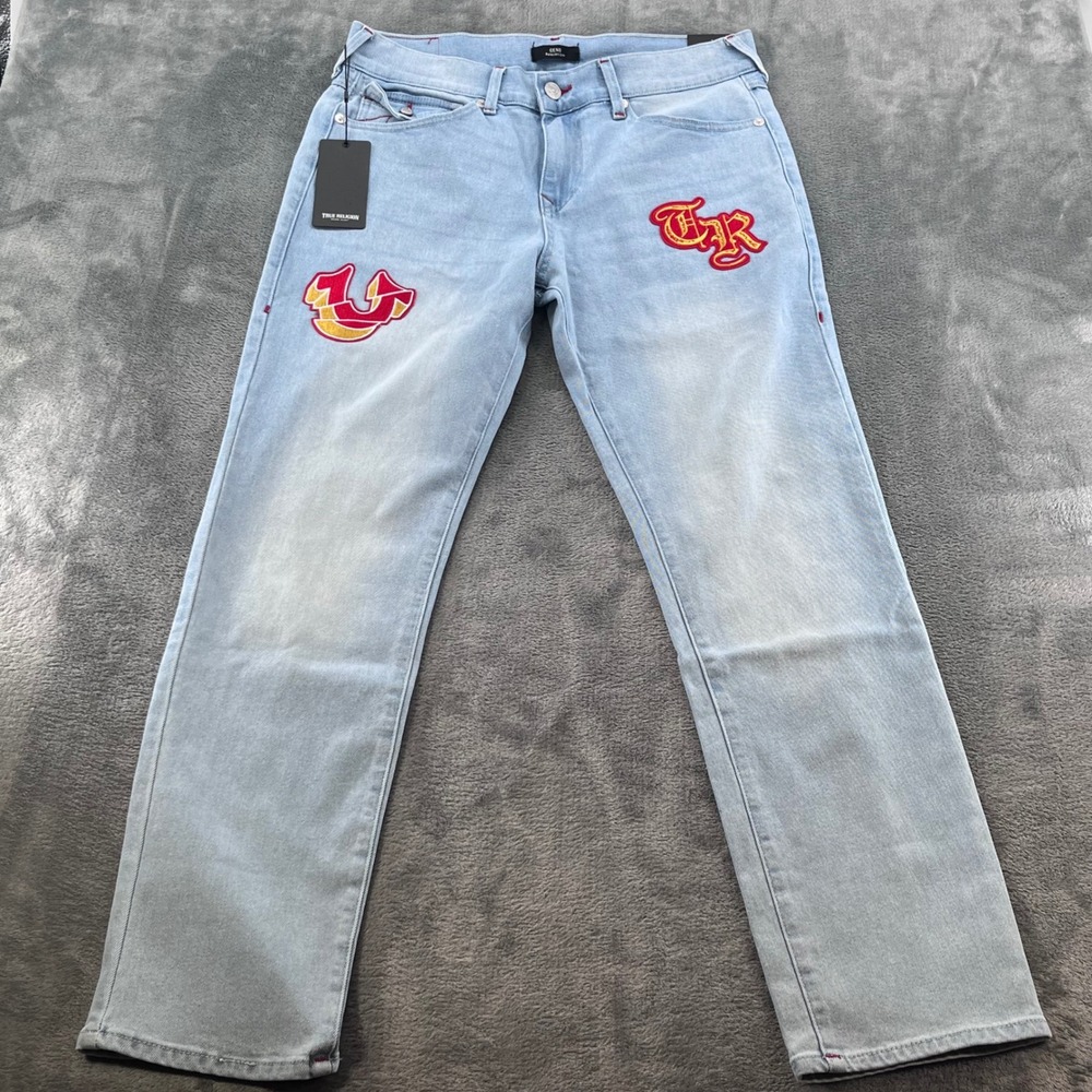 NWT True Religion Geno Relaxed Slim Jeans Light Journey Wash Patch 32 701143 Men